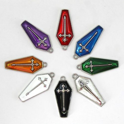 3 Enamel Coffins Keyring RED SILVER and BLACK